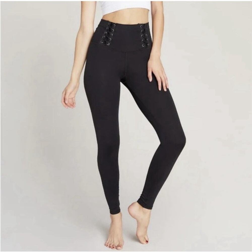 Strut This Max Ankle Black Double Lace Up Leggings M Yoga Pilates Gym Athleisure
